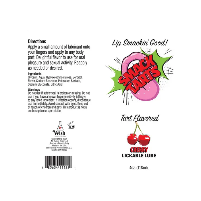 Little Genie Lubricants | Smack Tarts - Sour Cherry - Sour Cherry Flavoured Lubricant - 120 ml Tube Little Genie Lubricants | Smack Tarts - Sour Cherry - Sour Cherry Flavoured Lubricant - 120 ml Tube