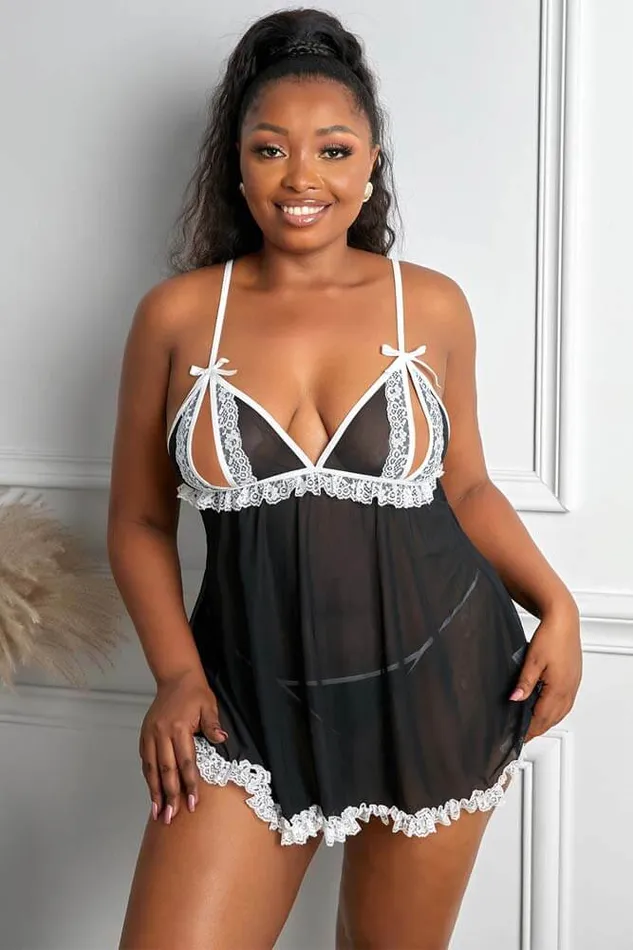 Honeysx Plus Size Honeysx Black Plus Size Lace Sheer Patch Cut Out Babydoll