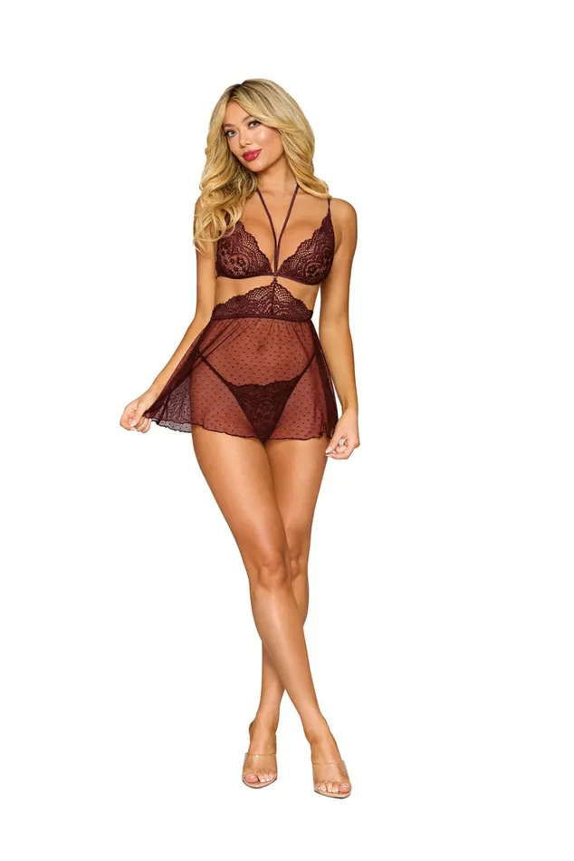 Dreamgirl Bralette Babydoll Skirt and GString Dmnd One Size Cherry Lacquer Teddies And Bodies Dreamgirl Bralette Babydoll Skirt and GString Dmnd One Size Cherry Lacquer Teddies And Bodies